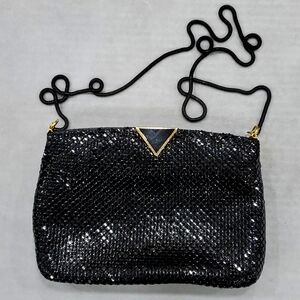 NytLites evening bag purse black metal mesh gold detail prom wedding 6x9 inches